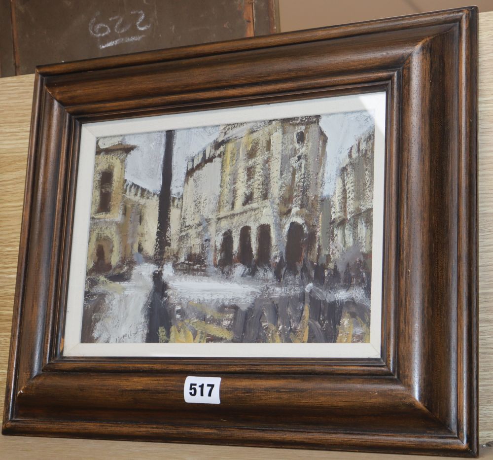 Clive McCartney (b. 1960), Cityscape, signed, oil on board, 18.5cm x 26cm